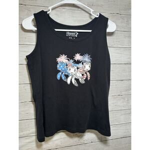 Hanes Womens Independence day turtles american flag Summer Tank Top Size M Black